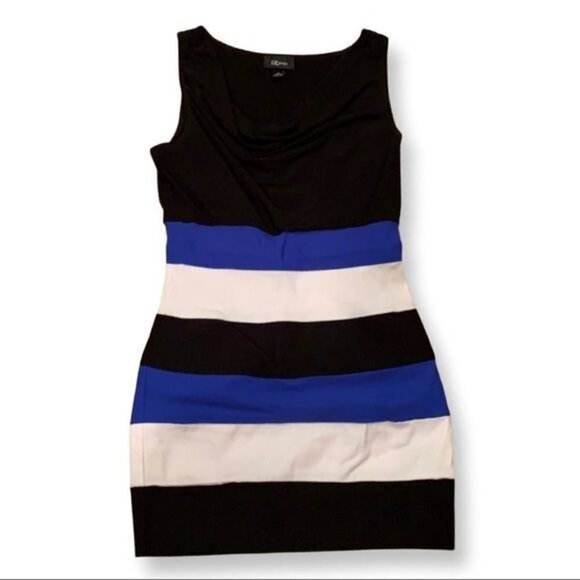 Iz Byer Black, White, & Blue Mini Dress | Size Medium - Picture 1 of 2